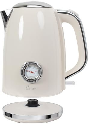 Bouilloire de style rétro Nostalgia 170, 1850-2200 W, 1,7 l, boîtier en acier inoxydable, indicateur de niveau d'eau, affichage de la température de l'eau, arrêt automatique, sans fil à 360°, fait