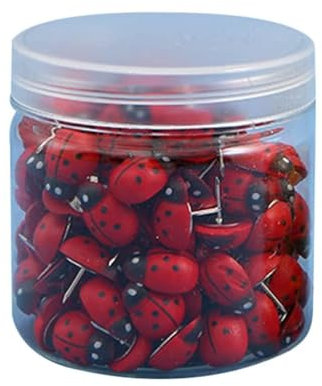 Itkcozcg Bürobedarf, 50 Stück/Packung, Mehrzweck-Pinnnadeln, dekoratives Holz-Pinnnadel-Set, 3D-Marienkäfer-Form, gelbe Bienen-Form, Daumenset, rot, Size reference picture, Bürobedarf