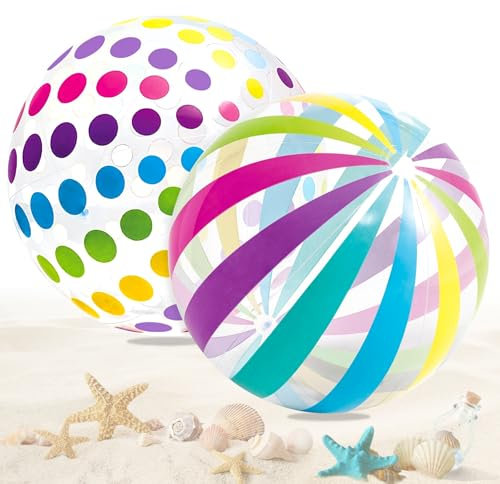 JWTRSVTY 2PCS Palloni Da Spiaggia Gonfiabili, Pallone Da Spiaggia A Pois Colorati, Pallone Spiaggia A Strisce Colorate, Palloni Gonfiabili Giganti, Per Festa Estiva Spiaggia