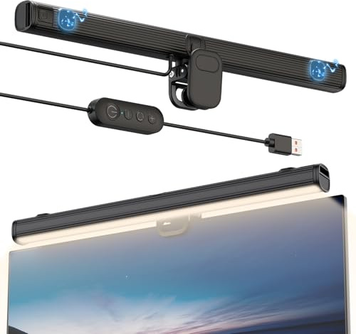 Smiling Shark Lumière pour Écran, BY-03 Lampe Ecran USB Alimentée Anti-Lumière 3 Températures Couleur Réglable Mode Mémoire Lampe Moniteur avec Magnétique pour Gaming Bureau Ordianteur