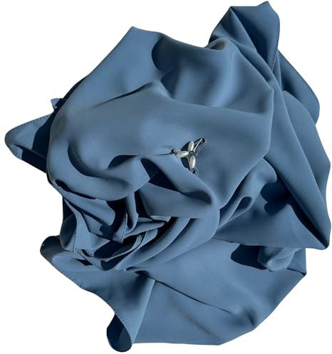 Voile soie de médine, Hijab long opaque pour femme musulmane, Foulard fluide et léger, Confort 4 saisons, Voile et hijab premium, Foulard format maxi (Bleu jean)