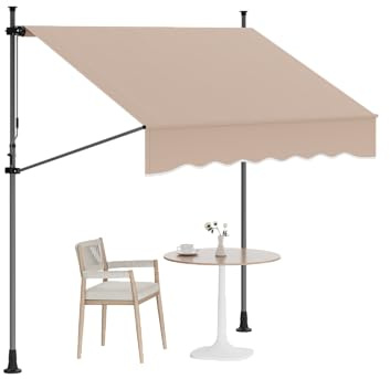 GarveeLife Manual Retractable Awning, 118 in x118 in Patio Awning Exterior Outdoor Sunshade Shelter, Angle & Height Adjustable Sunsetter Retractable Awning UV Protection for Any Window or Door, Beige