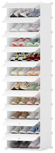 HOMIDEC Zapatero, 10 Niveles Zapatero Entrada Recibidor, Capacidad para 20 Pares, Estrecho Zapateros Estrechos para Entradas, Dormitorios y Pasillos（Blanco）