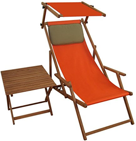 Sdraio Color Terracotta in Faggio braccioli Parasole tavolino Cuscino Scuro 10-309STKD