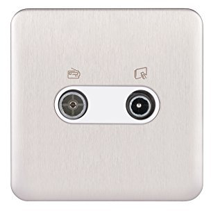 Schneider Electric Lisse Screwless Deco GGBL7020WSS Double prise d'antenne TV/FM en acier inoxydable avec insert blanc 240 V