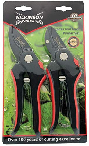 Bargainstore Wilkinson Sword P-1111243W Bypass & Anvil Pruners Secateurs Carbon Hand Tools Twin Pack Set Gardening