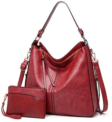 Lifetooler Handtaschen Set Gross Leder Schultertasche Umhängetasche Geldbörse Hobo Damen Taschen Set für Büro Schule Einkauf Reise eschenke für Frauen 2pcs(rot)