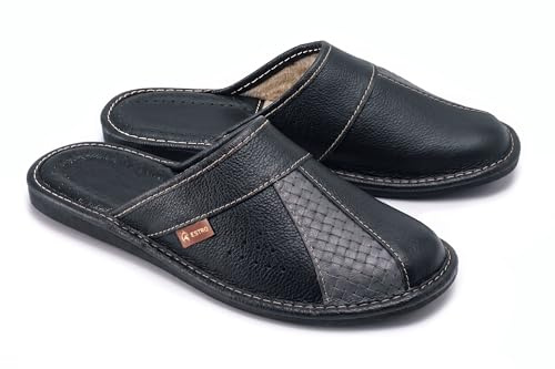 ESTRO Chaussons Hommes Pantoufle Chausson Homme Cuir Mules Pantoufles M44