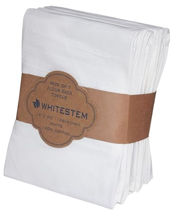 Flour Sack Towels | Tea Towel for Crafts | Kitchen Dish Cotton Blank Towel for Embroidery | Baking Bread Proofing Linen Cover | Thick Absorbent Quick Dry | 7 Pack 15x25 White