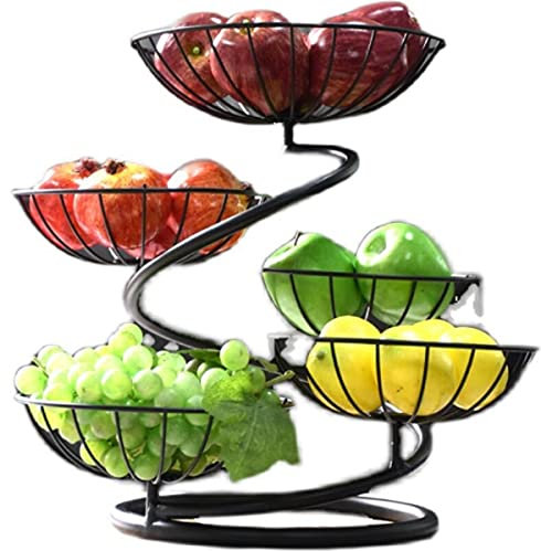 JUNYFFF Obst Etagere, Etagere Obst 5 Etagen,Obstkorb Rack Obstschale, Abnehmbar Obst Halter Küche Ablagekorb,Gemüsegestell, Obst Gemüse Brot Snacks Korb, Höhe 40Cm,Schwarz