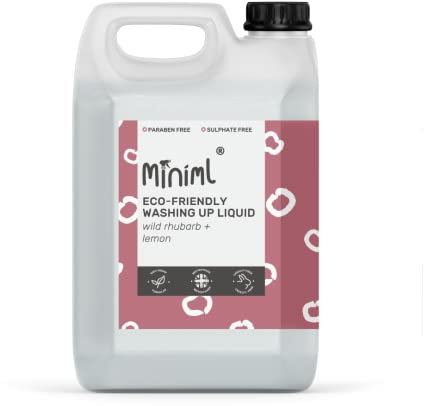 Miniml Eco Washing Up Liquid 5L Refill - Wild Rhubarb & Lemon Scented Non Bio & Skin Sensitive Friendly Dish Wash Cleaner Plant Based Vegan & Cruelty Free - Natural Cleaning Products (500 Washes)