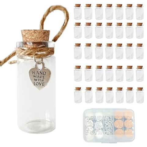 LOYONAL Mini Glass Bottles - 35 Pcs, 10 ml Each - Wishing Bottles Jars for Wedding Favours