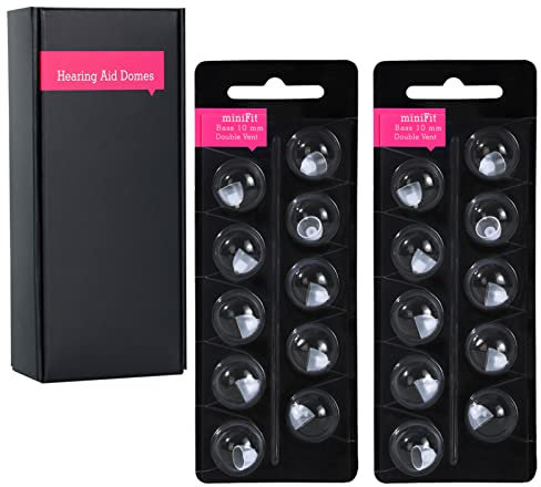 Hörgerätekuppeln für Oticon Ersatz, Oticon Minifit Double Vent Bass Domes (8 mm / 2 Pack), Universal Domes für Oticon Hörgerätezubehör. (DOUBLE VENT, 10 MM)