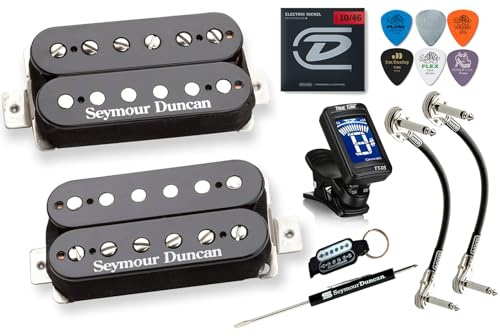 Seymour Duncan Hot Rodded Humbucker-Set, passend zu SH-2n Jazz SH-4 JB Gitarren-Tonabnehmer, Tonebird Tuner, Patch, Plektren, Saiten, Bündel, perfekt für Blues, Rock, Country und Metal (schwarz)