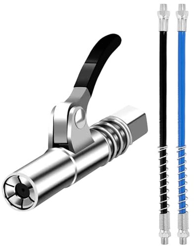 Fyfjur Fettpresse Mundstück, 1 Stück Edelstahl Fettpresse für Schmiernippe Mit 2 Stück 30cm Fettpresse Schlauch, Fettpresse Kupplung für M6 M8 M10 M12 M14 Standard Schmiernippel