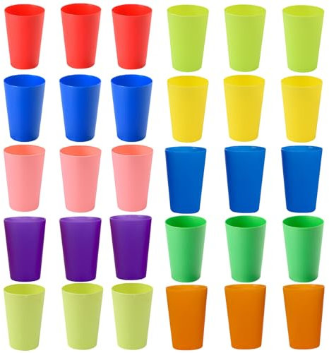 Hikrxya 30 Stück Bunt Wiederverwendbare Plastikbecher, 260 ml Kunststoffbecher 10 Farben Mehrweg Bunt Plastik Trinkbecher Set für Kinder Outdoor Partys Picknicks Camping Grillen Reisen Küche