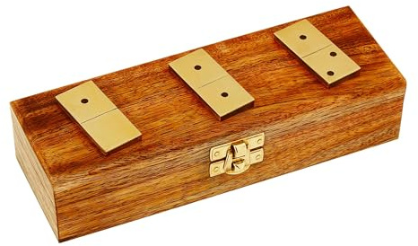 NKlaus Caja de dominó de madera de mango y latón, 20,5 x 7 x 5 cm, decoración marítima, juego de dominó retro 15937