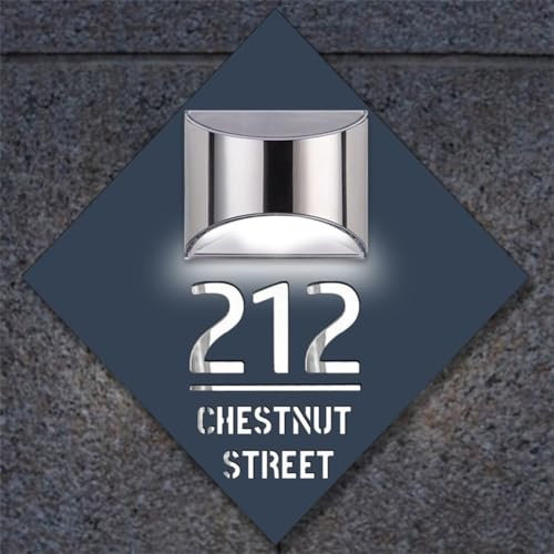 Plaques de numéros de maison personnalisées avec lumière solaire, panneau d'adresse solaire en acrylique personnalisé, numéros de maison avec chiffres et adresses pour éclairage extérieur (diamant)