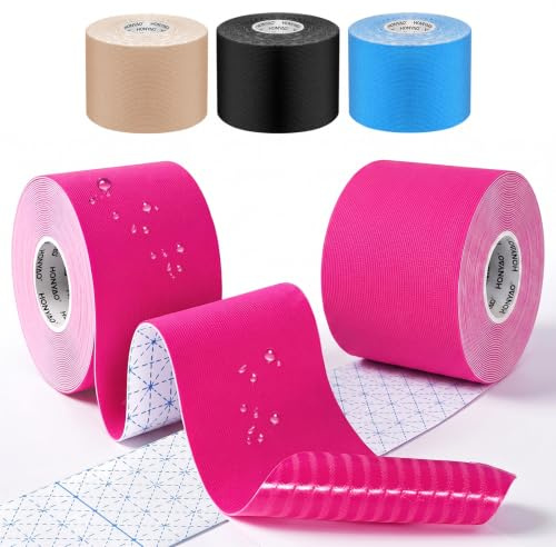 HONYAO Kinesiology Tape 2 Rolls, Sports Tape (5m×5cm), Physio Tape for Shoulder, Back, Elbow, Wrist, Shin, Ankle, K Tape Breathable Waterproof Skin Friendly, Support Muscle Tape, KT Tape Pink