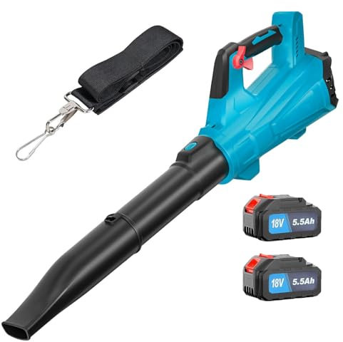 Laubbläser，Kompatibel mit Makita Akku, Akku-Gebläse Laubsauger 18V Ersatz 2-in-1 für Staubsammelfunktion, Staubsammler, Staubsauger Von der Elektrikerüberwachung (2x5500mAh Akku
