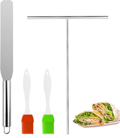 XIAQICA Spatola Per Dolci E Distributore Spatola Per Crepes Inossidabile Stendi Crepes A Forma Di T Porta Due Pennelli 2 Pezzi Attrezzi Per Crepes Per Strumenti Cuocere I Pancake Torta