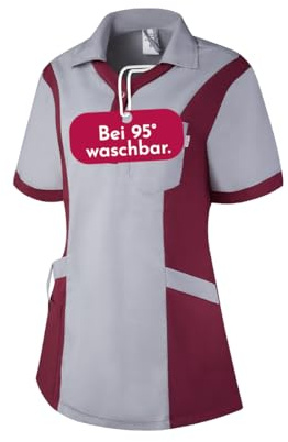 Clinotest Damenkasack Julia - 95 Grad waschbare, kochfeste Kasacks ohne Einlaufen - Kasack aus 65% Polyester, 35% Baumwolle - Pflege Berufsbekleidung für Krankenschwester - 3XL Grau/brombeer dunkel