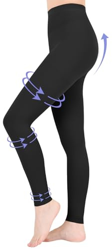 20-30mmHg Compression Leggings for Women & Men, Medical Graduated Compression Pantyhose, Waist High Compression Stockings for Varicose Veins Edema Flight(Black, Large)