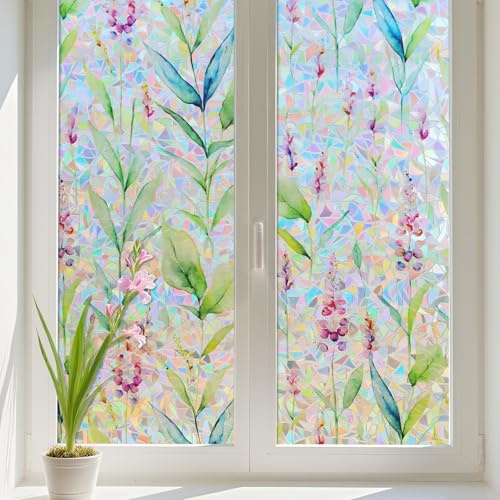 Conkov Window Film with Rainbow Effect, Gladiolus, 44.5 x 200 cm | Translucent Matte Privacy Film, No Glue Self-Adhesive, Decorative for Bedroom Living Room Glass Doors, Crescent Backing