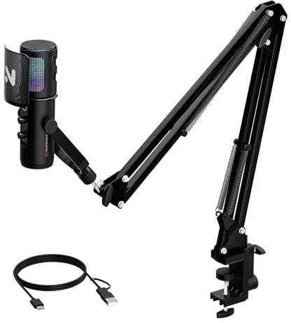 NearStream Gaming Mikrofon für PC, USB Mikrofon mit Rauschunterdrückung/RGB Licht/Stummschaltung/Verstärkung/Monitor/Pop-Filter,Kondensator mikrofon für Streaming/Podcasting/Computer/Mac/PS4/PS5 AM30U