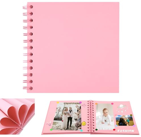Scrap Book Pink, 40 Pages Small Photo Album to Write in & Stick Photos | DIY Memory Album,17x17cm Kraft Paper Photo Book for Wedding, Travel, Anniversary, Christmas, Birthday Gifts