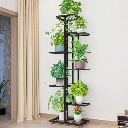 Support pour plantes, étagère à 7 niveaux, 126 cm Étagère à plantes multi-étages en métal, escalier de fleurs pour 8 pots de fleurs, support à plusieurs étages pour salon, jardin, balcon, bureau