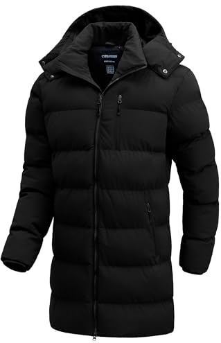 CTFASHION Mens Puffer Jacket Winter Coats Long Bubble Coat Water Resistant Warm Thicken Puffy Jackets Military Insulated Parka with Removable Hood Black M