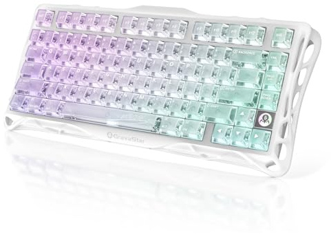 GravaStar Mercury K1 Lite Clavier Mécanique de Jeu avec BT5.0/2.4G /Type-C, 75% Gasket Clavier Gamer RGB Rétroéclairé, Commutateurs Linéaires Pré Lubrifiés, QWERTY (Crystal Aurora)