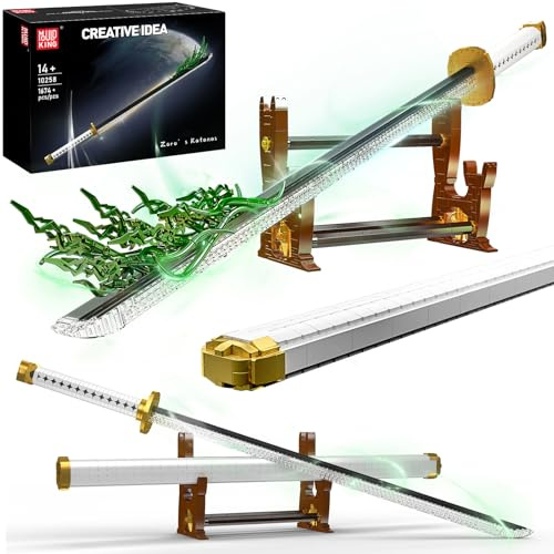 Mould King 10258 Ensemble de blocs de construction de l'épée d'anime, sabre laser LED pour adultes, kit de construction d'épée de Cosplay Pirate Samouraï Zoro avec fourreau et béquille - Réplique