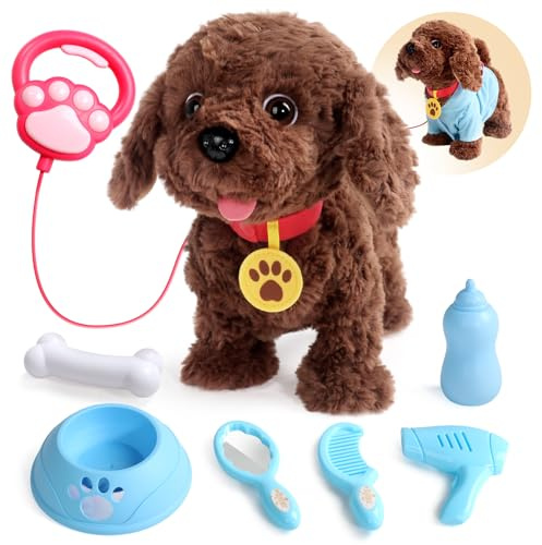 jerryvon Cagnolino Interattivo con Guinzaglio, Cane Peluche che Cammina e Abbaia, Cane Giocattolo con Musica e Ripetizione Vocale, Giochi Bambini 2 Anni, Regalo Bambina Bambino 2 3 Anni