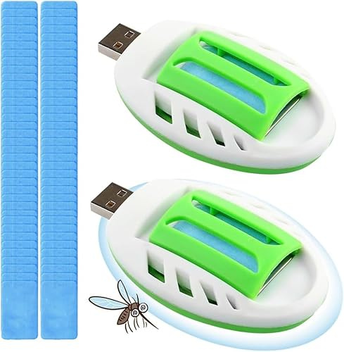 Portatile Repellente per Insetti, 2 Pezzi USB Repellente per Zanzare con 120 Pezzi Piastrine Antizanzare, Mosquito Killer Repeller Elettrico per zanzare Sicurezza Portatile