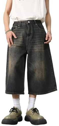 PADOLA Vaqueros Cortos para Hombres Baggy Jeans Shorts Y2K Pantalones de Skate Hip Pop Bermuda Pantalones Cortos