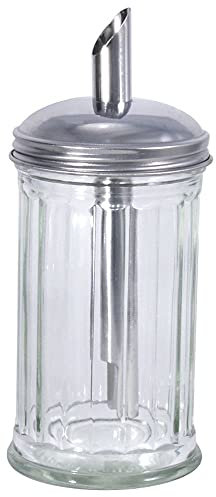 Contacto Edelstahl Zuckerspender, Zuckerdose, Zuckerstreuer, 300 ml, geriffeltes Glas