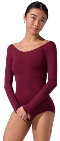 Capezio - Maillot de manga larga para mujer, color granate, talla S
