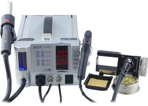 Aoyue SI-2703A PCB Soldering Workstation CPU Controller with Soldering Iron, Hot Air Gun, Desoldering Gun, Fume Extractor & More Reworking Repairs Welding Electronics Industrial Hobbyist 2703A
