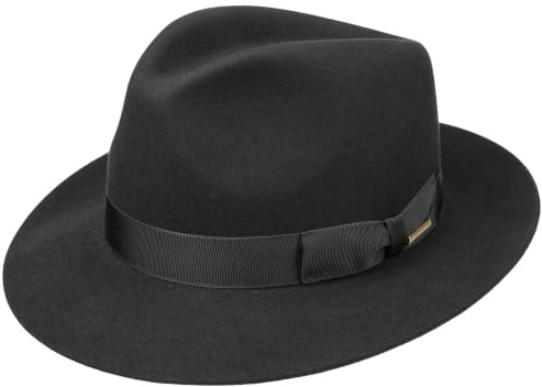 Stetson Sombrero Bogart Penn Mujer/Hombre - Made in The EU de Fieltro Pelo con ala hacia Arriba Forro, Banda Grosgrain Verano/Invierno Primavera Verano Otoño Invierno - 57 cm Negro