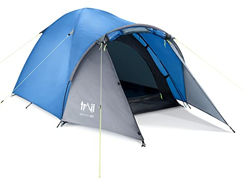 Trail Bracken 2 Man Tent With Porch, 3000mm Waterproof Rating, Double Skin Dome Tent with Darkened Bedroom, Lightweight for Camping and Festivals, Bag Included (300cm x 140cm x 110cm)