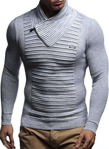 Leif Nelson suéter de Punto Fino Chal Collar de los Hombres LN-1535 Crudo Gris XXX-Large