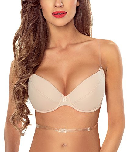 Vivisence Underwired Multiway Convertible Silicone Push-Up Bra 1035, Beige,34DD