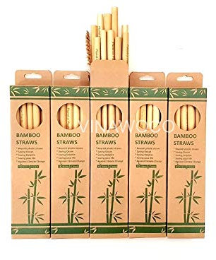 Hamann & Escher - Pailles en bambou écologiques réutilisables, lot de 10 avec brosses de nettoyage écologiques, diamètre 6-12 mm