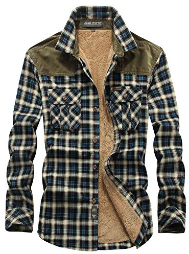 GUOCU Camicia da Uomo in Stile Casual da Boscaiolo Flanella A Quadri Camicia Imbottita da Lavoro di Cotone Giacca Trapuntata Cappotto Invernale Camicia Termica Blu L