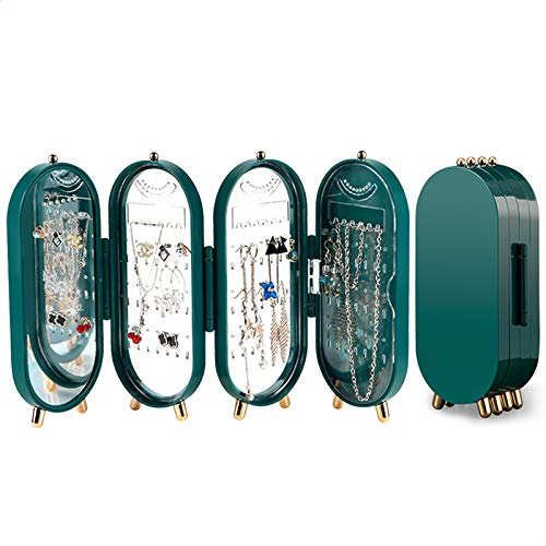 Foldable Jewelry Box Organizer with Mirror and Necklace Holderfor for Women and Girls, Small Jewelry Organizer Box Earring Holder Stand Bracelet Hanging Organizers Portable Jewelry, Gifts for Girls