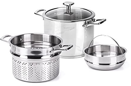 Moneta Accordo Combipentola 24 cm con coperchio e doppio cestello, in Acciaio Inossidabile per ogni piano cottura