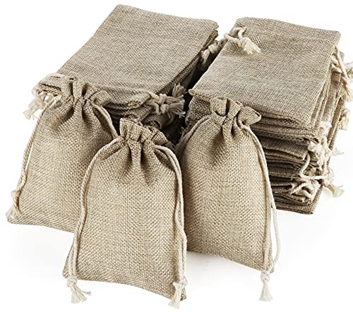 50PCS Bolsas de Yute Bolsitas de Tela con Cordón, Bolsas Yute para Joyas, Bolsa de Arpillera Natural con Cordón para Regalo, Boda, Calendario de Adviento, Fiesta, Especias, Yute, Regalo 13,5 x 9,5cm