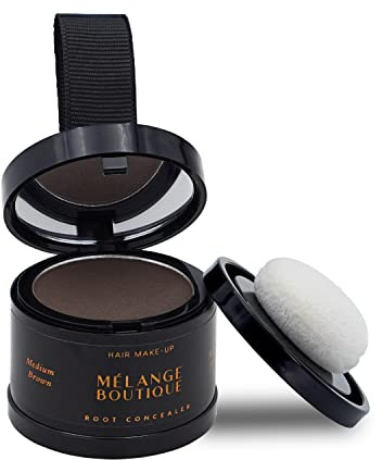 MELANGE BOUTIQUE Hairline Powder Instant Formula (Medium brown) - Root Touchup for Gray Hair, Concealer for Thinning & Bald Spots